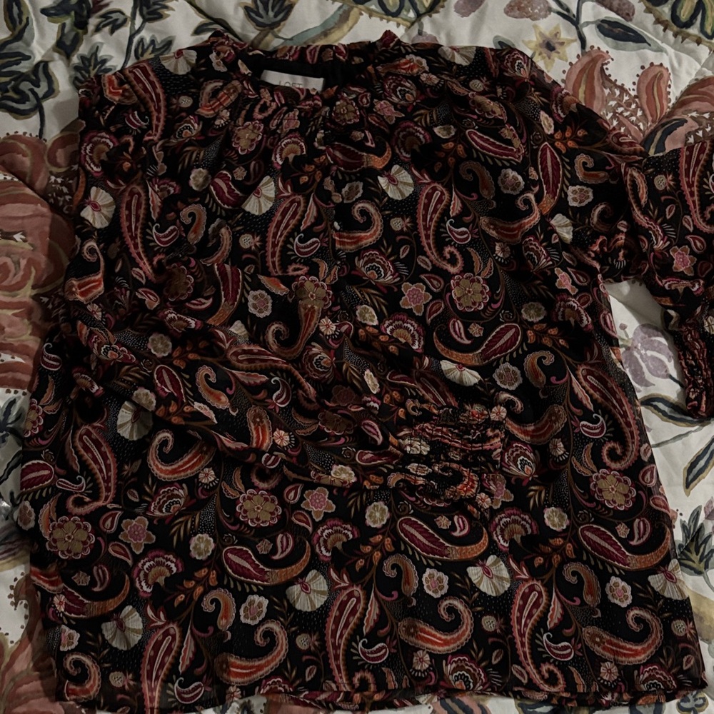 LOFT Black and Brown Paisley Blouse